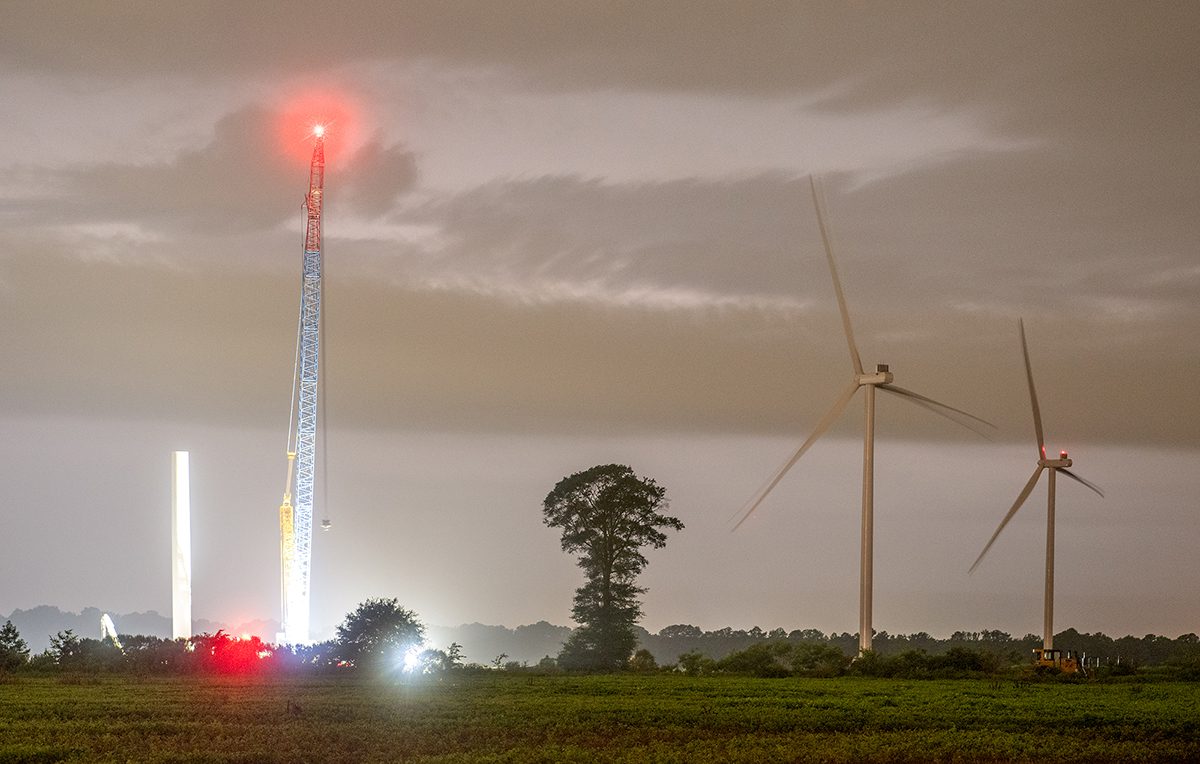Wind turbines are erected at Timbermill Wind near Edenton. Photo: Dylan Ray