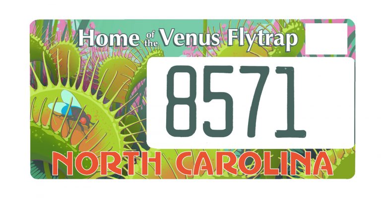 "Home of the Venus Flytrap" specialty license plate supports the North Carolina Botanical Garden Foundation.