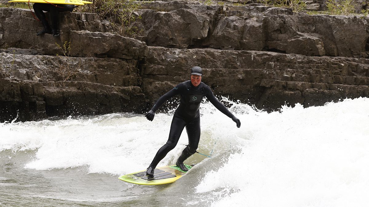 Surfer Amanda Studdard takes to the rapids of the Snake River in Wyoming. Photo: Sam Bland