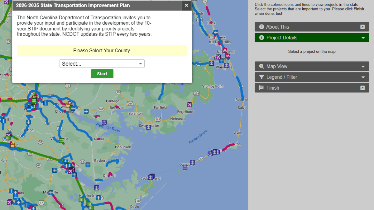 Screenshot of 2026-2035 State Transportation Improvement Plan online survey through the North Carolina Department of Transportation.