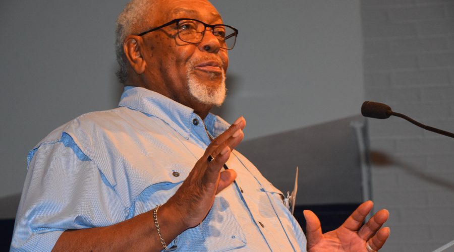 Former Hammocks Beach State Park Superintendent Claude Crews accepts his Pelican Award Saturday. Photo: Mark Hibbs