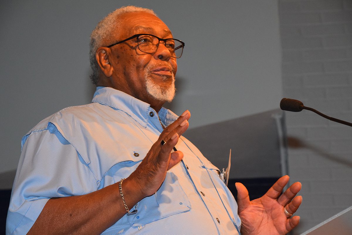 Former Hammocks Beach State Park Superintendent Claude Crews accepts his Pelican Award Saturday. Photo: Mark Hibbs