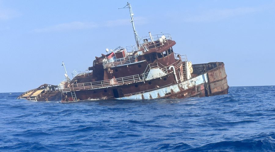 The 106-foot-long Thomas Dann, was sunk Thursday at artificial reef AR-305 off Cape Lookout. Photo: Division of Marine Fisheries