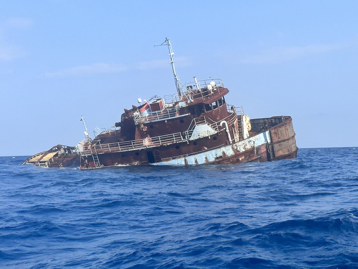 The 106-foot-long Thomas Dann, was sunk Thursday at artificial reef AR-305 off Cape Lookout. Photo: Division of Marine Fisheries