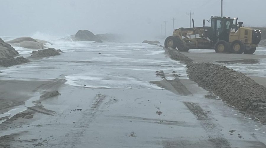 This photo of the north end of Ocracoke Island taken around 8:30 a.m. Feb. 12 shows ocean water crossing N.C. Highway 12. Photo: National Park Service