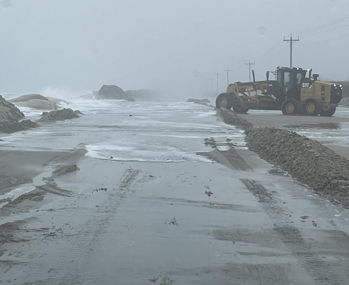 This photo of the north end of Ocracoke Island taken around 8:30 a.m. Feb. 12 shows ocean water crossing N.C. Highway 12. Photo: National Park Service