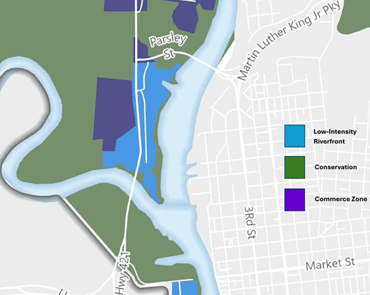 A conservation placetype is intended to protect significant natural areas by minimizing land disturbance. Source: New Hanover County Board of Commissioners document