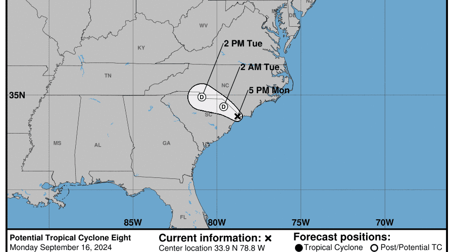 National Weather Service 5 p.m. Monday update on potential tropical cyclone 8.