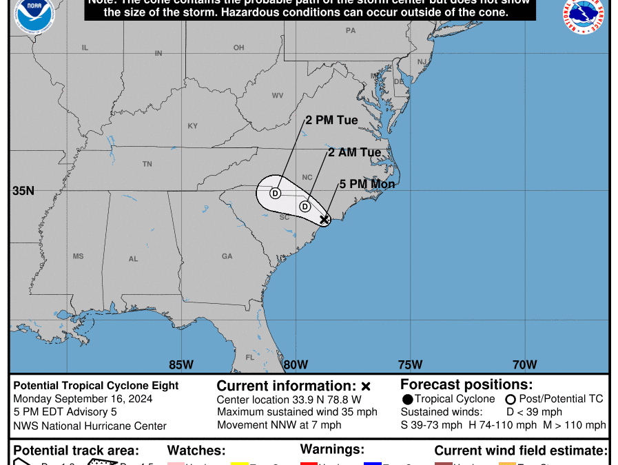 National Weather Service 5 p.m. Monday update on potential tropical cyclone 8.