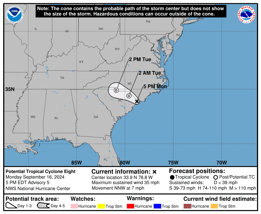 National Weather Service 5 p.m. Monday update on potential tropical cyclone 8.