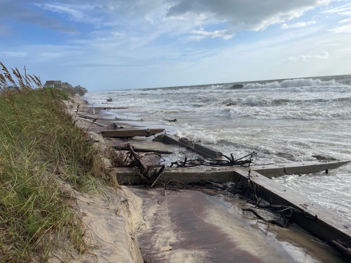 Ruins of military infrastructure at the Buxton Formerly Used Defense Site is revealed by erosion. Photo: National Park Service