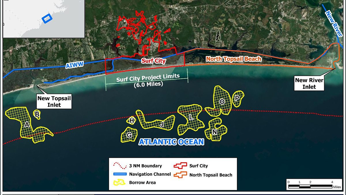 The project area is marked on this image from the Surf City General Reevaluation Report and Environmental Assessment Draft Report.