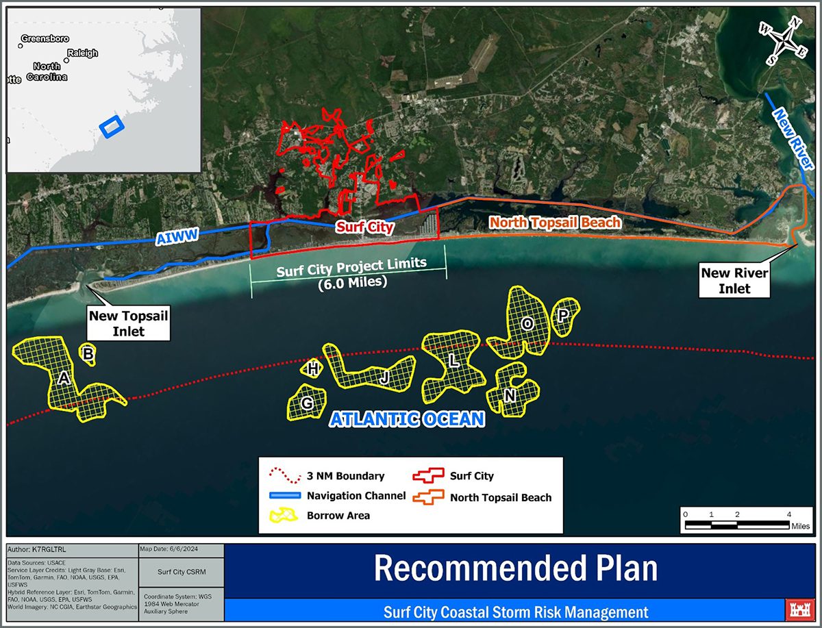 The project area is marked on this image from the Surf City General Reevaluation Report and Environmental Assessment
Draft Report.