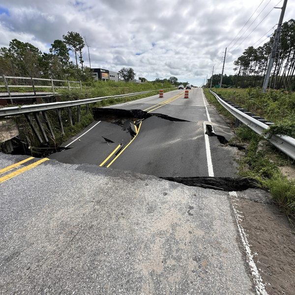 The Brunswick County Sheriff's Office on Tuesday posted this image of a washed out segment of N.C. Highway 211 near Southport.