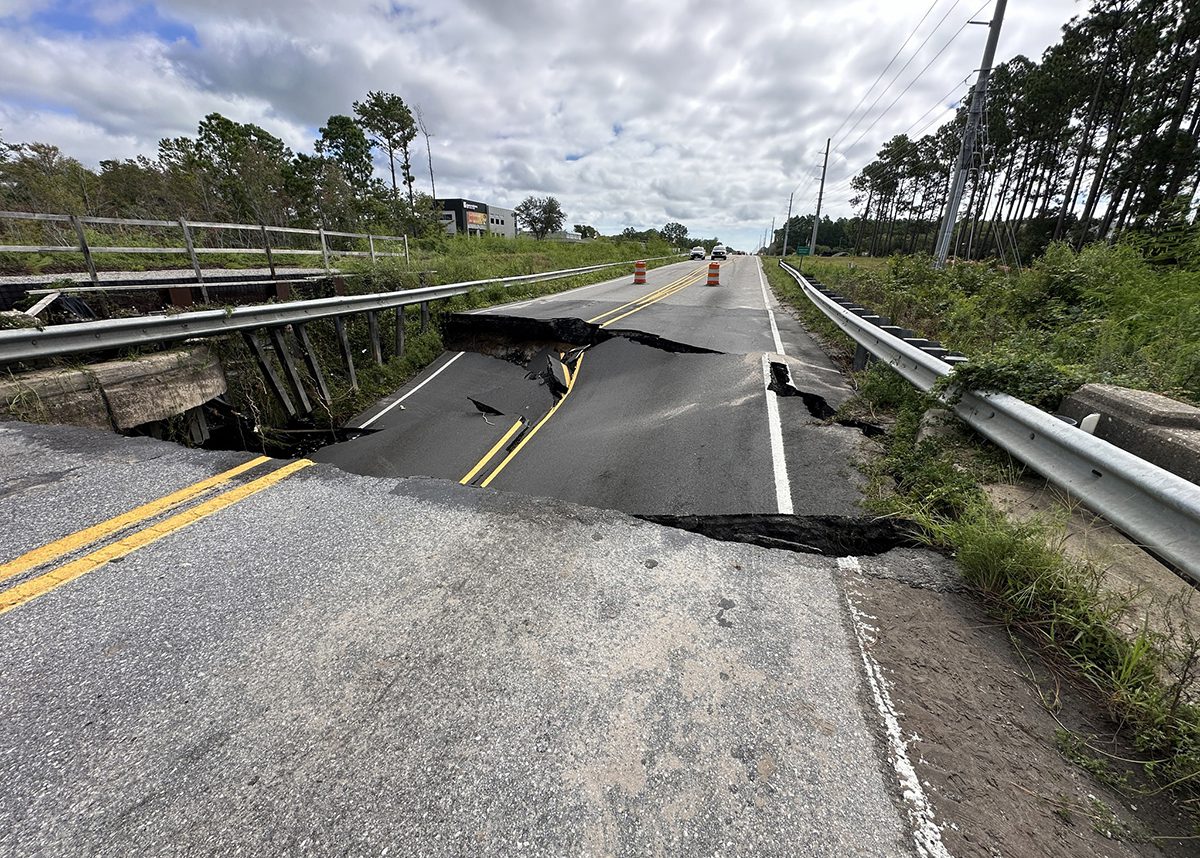 The Brunswick County Sheriff's Office on Tuesday posted this image of a washed out segment of N.C. Highway 211 near Southport.
