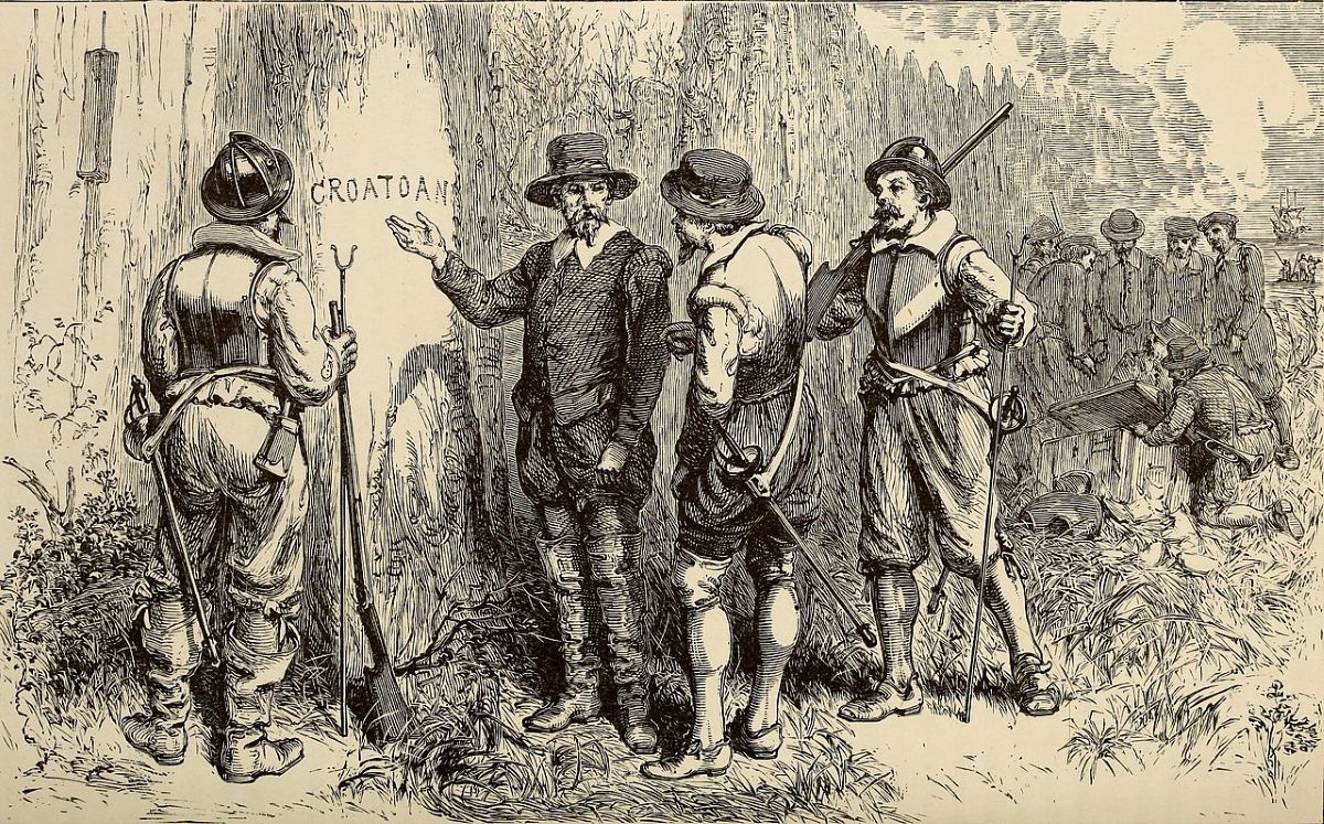 19th-century illustration depicting the discovery of the abandoned colony, 1590. Image: Wikipedia