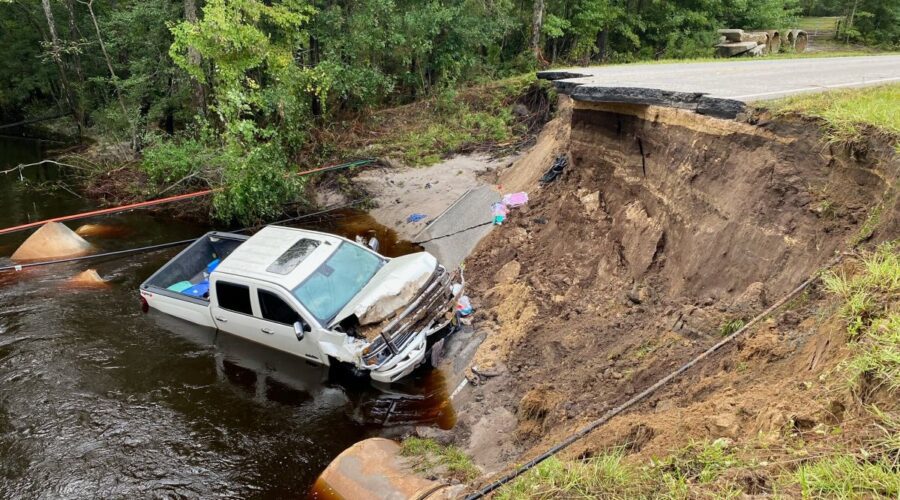 N.C. Highway 133 and N.C. Highway 211 Brunswick County infrastructure damage in mid-September from potential tropical cyclone No. 8. Photo: NCDOT