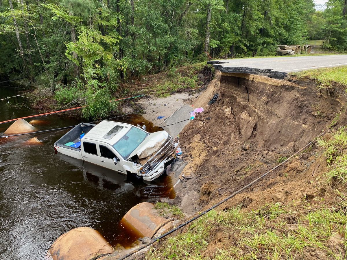 N.C. Highway 133 and N.C. Highway 211 Brunswick County infrastructure damage in mid-September from potential tropical cyclone No. 8. Photo: NCDOT