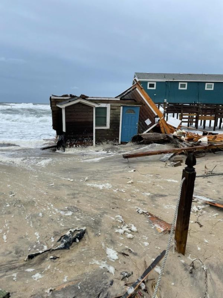 Remnants of the unoccupied house that collapsed overnight Thursday in Rodanthe are battered Friday by waves. Photo: National Park Service