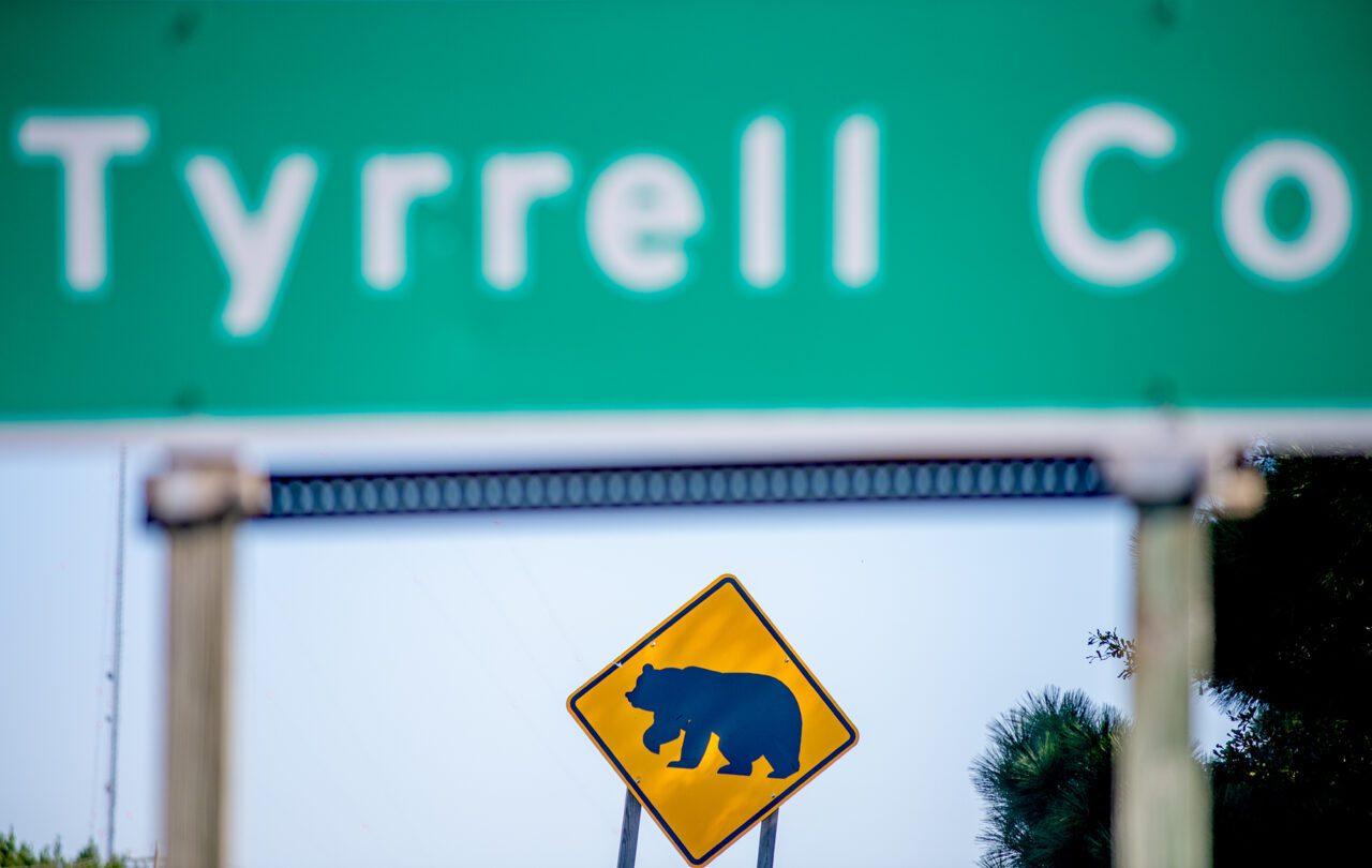 A sign on U.S. Highway 64 East alerts motorists to the possibility of bears in the roadway in rural Tyrrell County. Photo: Dylan Ray