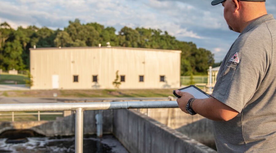 A worker is shown at the Greenville wastewater treatment plant in this photo from Greenville Utilities' 2020 annual wastewater report.