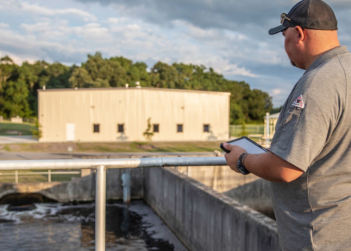 A worker is shown at the Greenville wastewater treatment plant in this photo from Greenville Utilities' 2020 annual wastewater report.