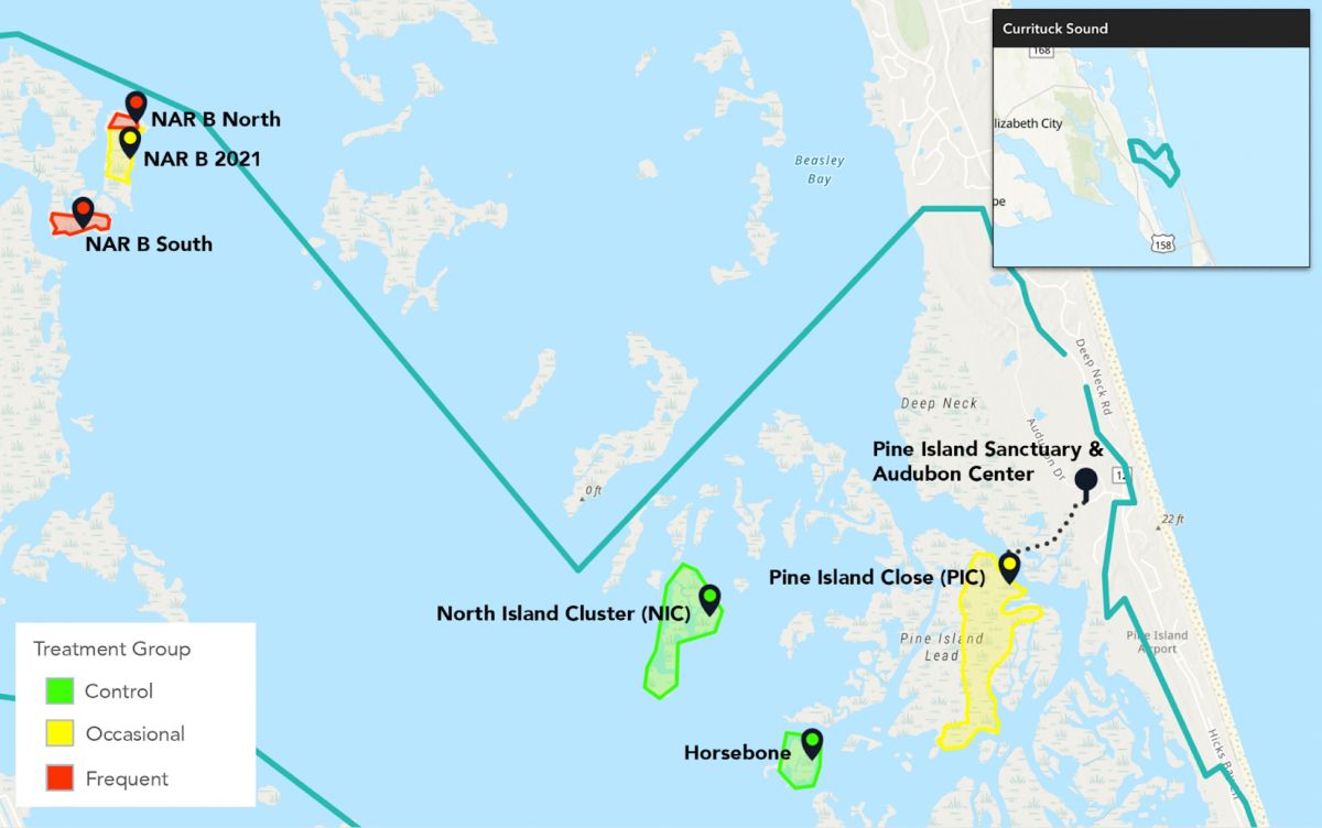 The map featured in the presentation shows the study area inside the boundaries of the Audubon Pine Island Sanctuary & Center. 