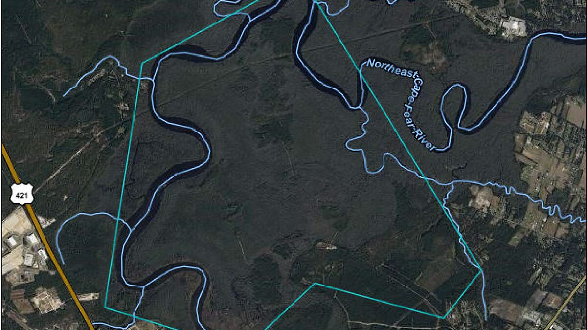 The proposed site of the Hilton Bluffs subdivision is delineated on this 9,000-foot aerial view from the custom soil resource report for New Hanover and Pender counties. New Hanover County documents state that "the limitation for dwellings with or without basements and for small commercial buildings is severe for all the soils on this site."