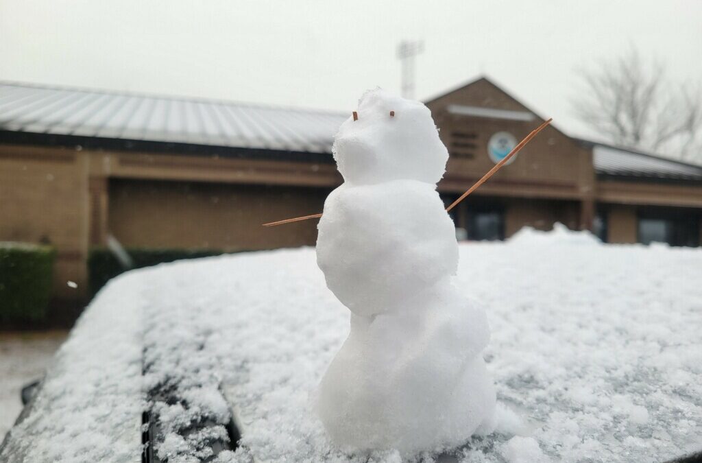 A snowman Jan. 29, 2022, outside the National Weather Service’s office in Newport. Photo: NWS Newport/Morehead City