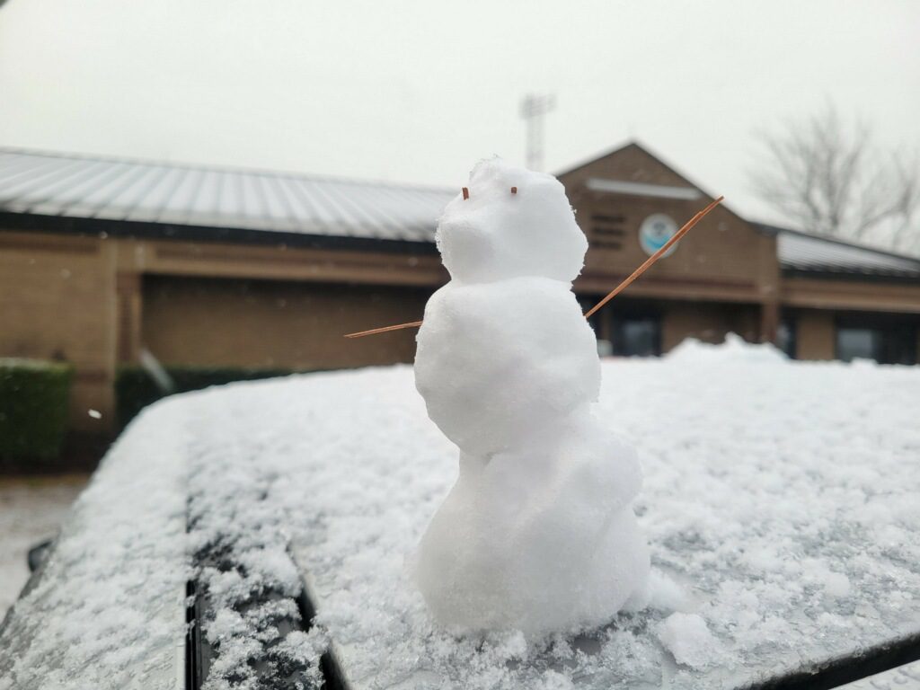 A snowman Jan. 29, 2022, outside the National Weather Service’s office in Newport. Photo: NWS Newport/Morehead City