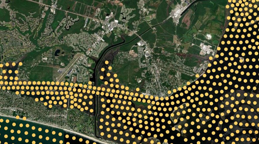 NOAA Hurricane Surge on Demand Forecast System CORA-GEC maximum water level elevation nodes are visualized on an interactive map showing, in this case, the Wilmington area.