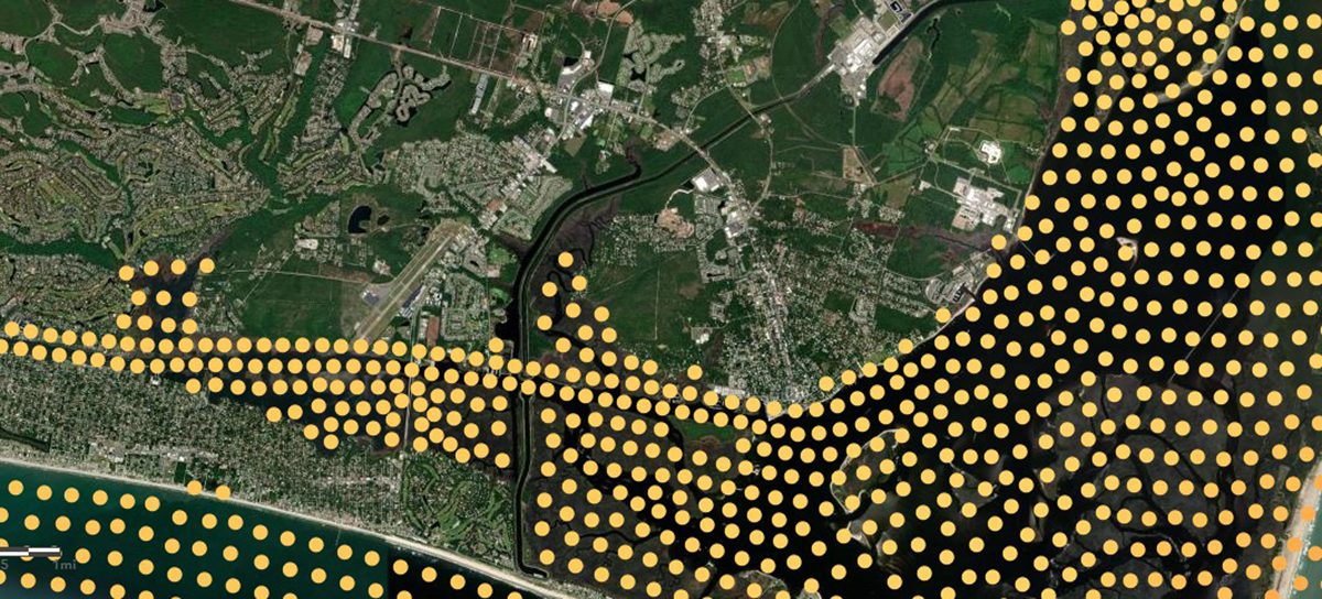 NOAA Hurricane Surge on Demand Forecast System CORA-GEC maximum water level elevation nodes are visualized on an interactive map showing, in this case, the Wilmington area.