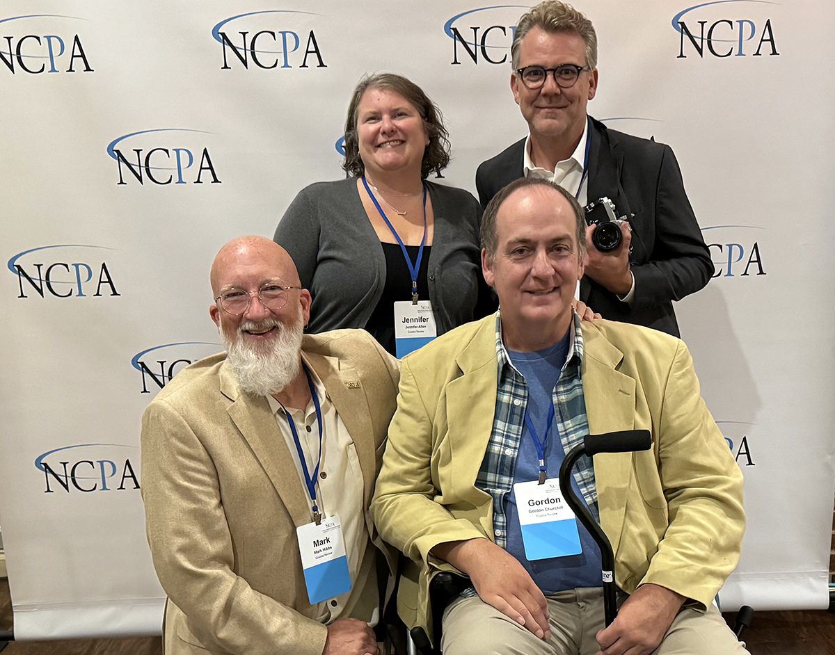 Clockwise from top left, Jennifer Allen, Dylan Ray, Gordon Churchill and Mark Hibbs are honored during the North Carolina Press Association's 2024 awards banquet, Sept. 19 in Raleigh.