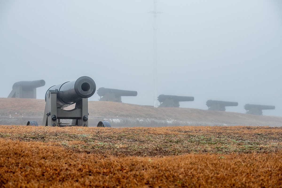 Fog blankets that cannons Monday at Fort Macon State Park at the east end of Bogue Banks in Carteret County. Photo: Dylan Ray 