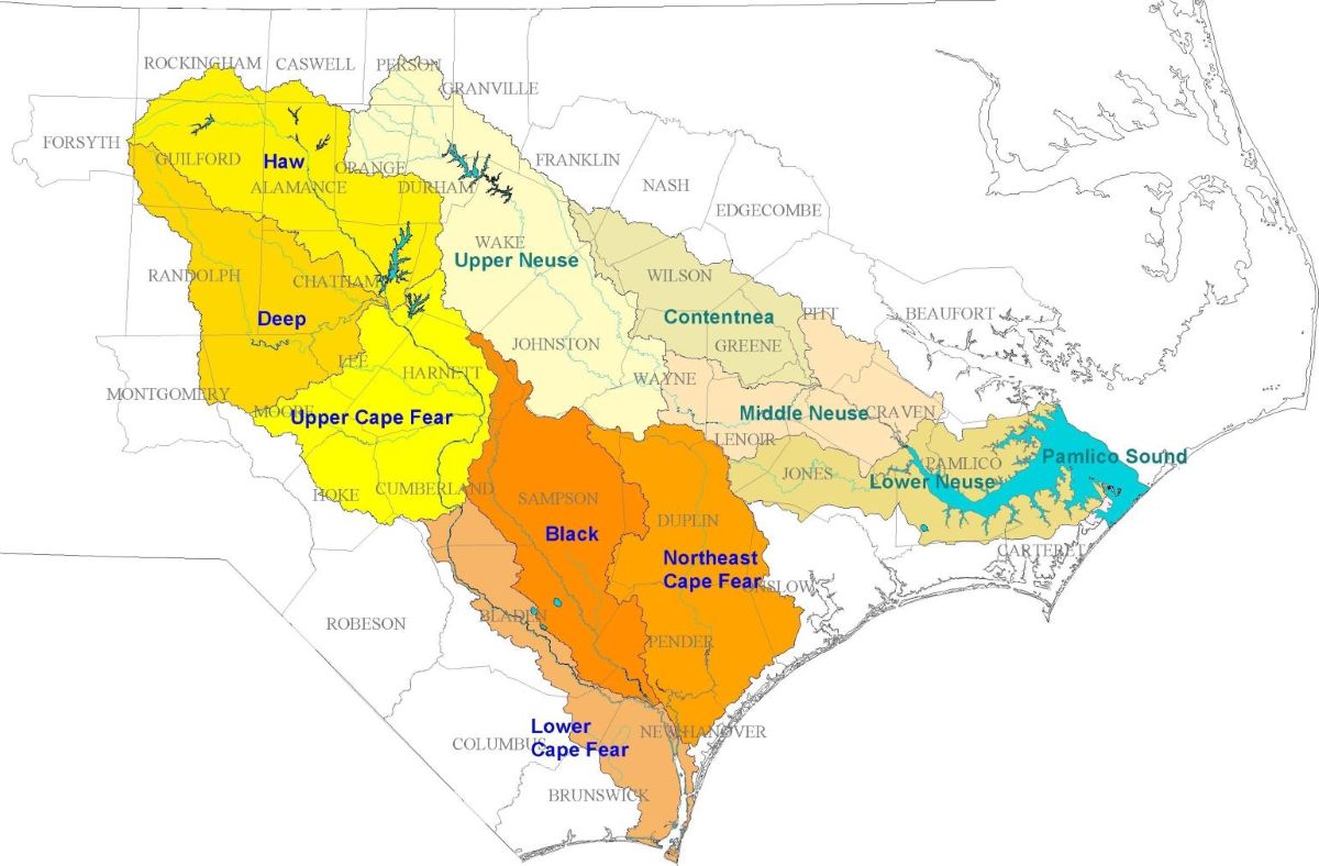 Map of the Cape Fear River and Neuse River basins. Graphic: NCDEQ