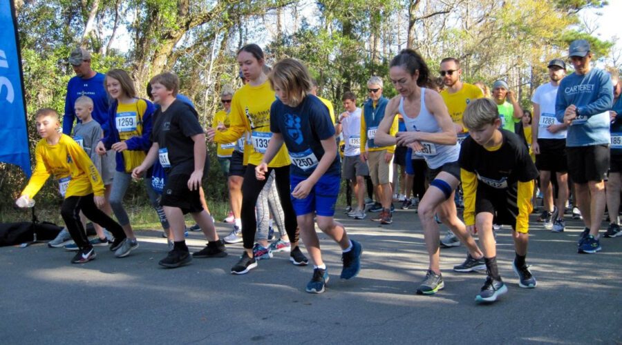 Runners at the start line during a past Core Sound Run at the Core Sound Waterfowl Museum and Heritage Center on Harkers Island. Photo: Core Sound