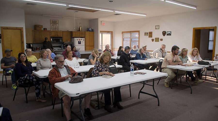 Crowd gathering at what was the Buxton Volunteer Fire Department building just before the meeting began. The room quickly filled and was standing room only. Photo: Kip Tabb