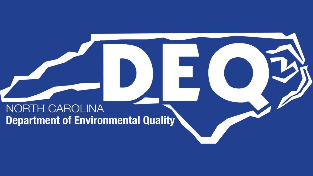 North Carolina Department of Environmental Quality logo. The illustration features an outline of the state in white against a navy blue background.