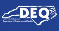 North Carolina Department of Environmental Quality logo. The illustration features an outline of the state in white against a navy blue background.