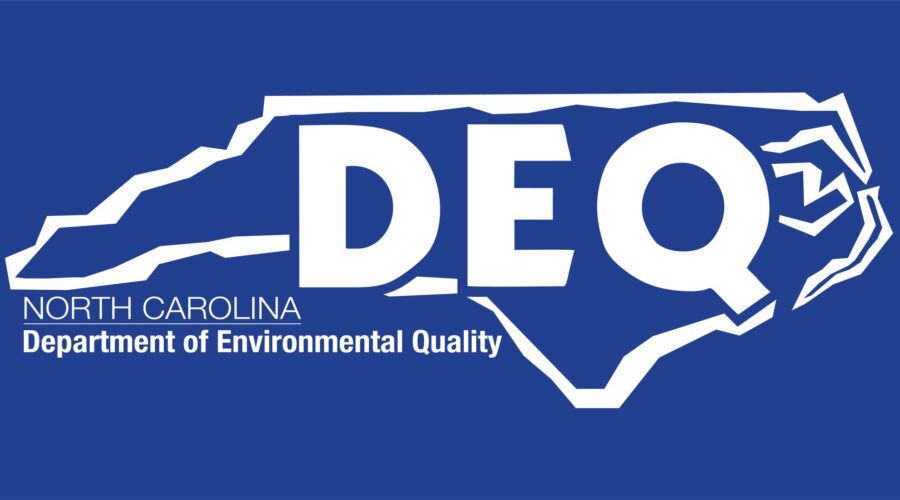 North Carolina Department of Environmental Quality logo. The illustration features an outline of the state in white against a navy blue background.