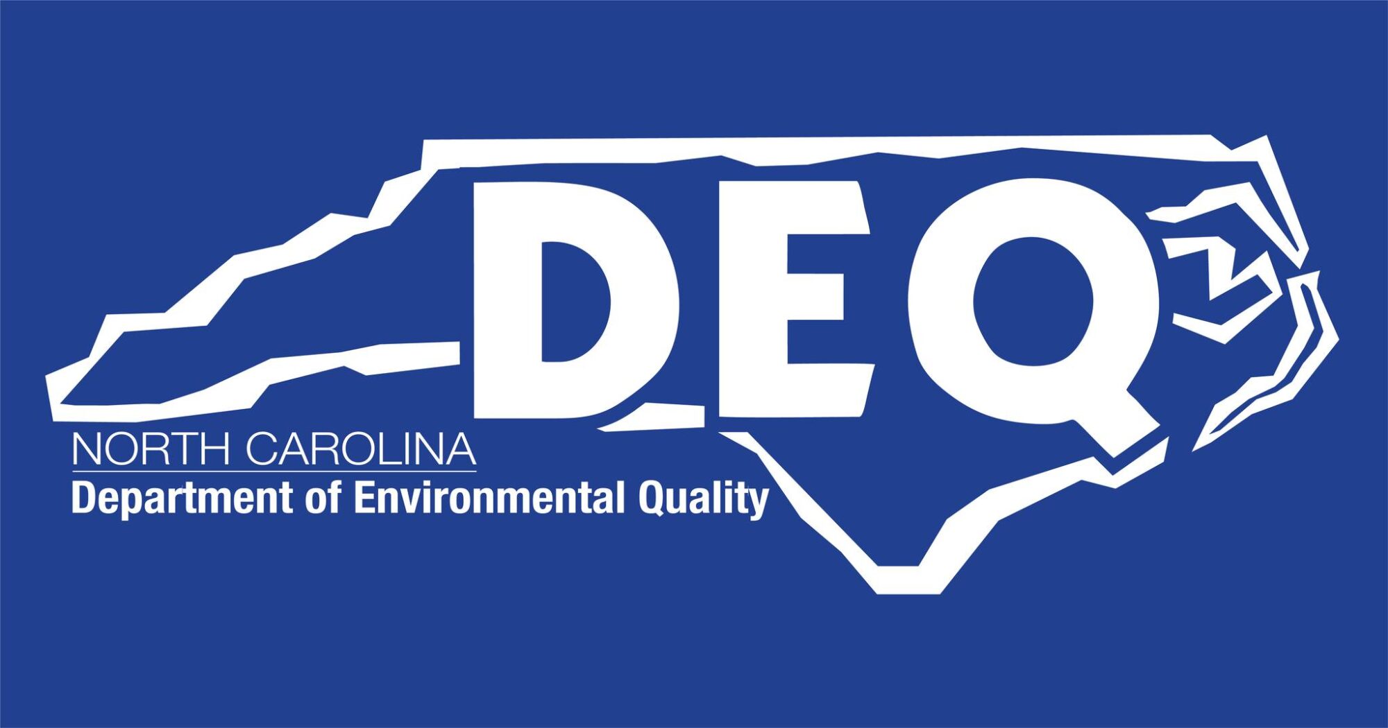 North Carolina Department of Environmental Quality logo. The illustration features an outline of the state in white against a navy blue background.