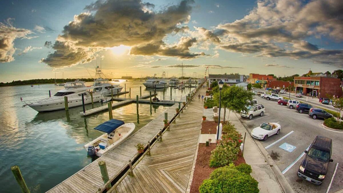 Beaufort waterfront and town docks shown from above. Photo: Town of Beaufort