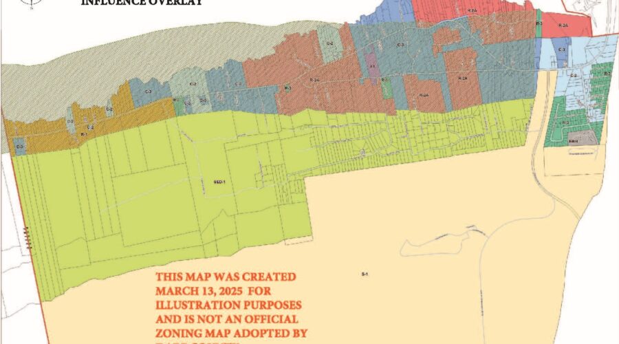 Buxton zoning map with special environmental district zone of influence overlay.