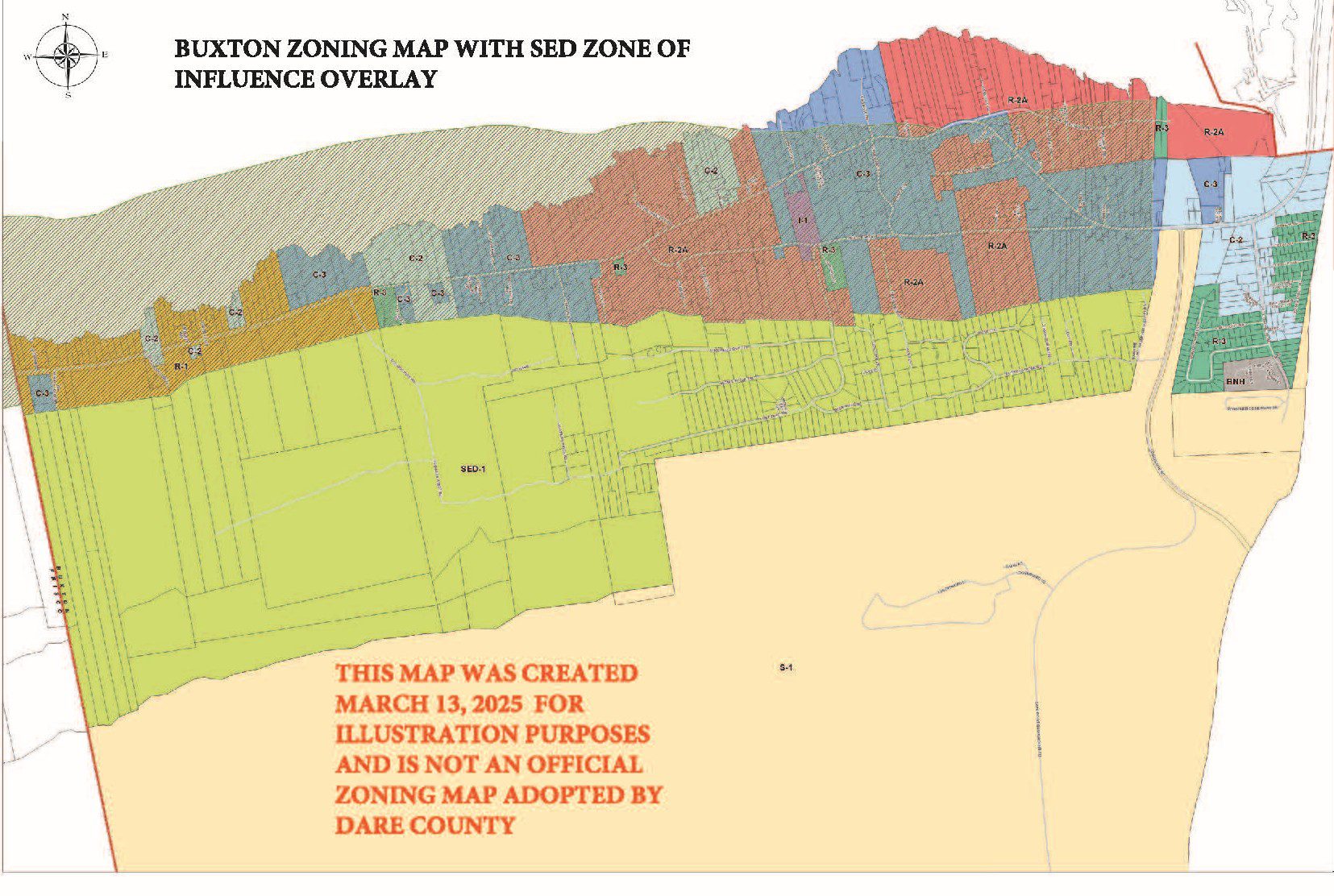 Buxton zoning map with special environmental district zone of influence overlay.
