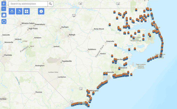 Public Beach and Coastal Waterfront Access Program's Beach and water access map. Graphic: N.C. Division of Coastal Management