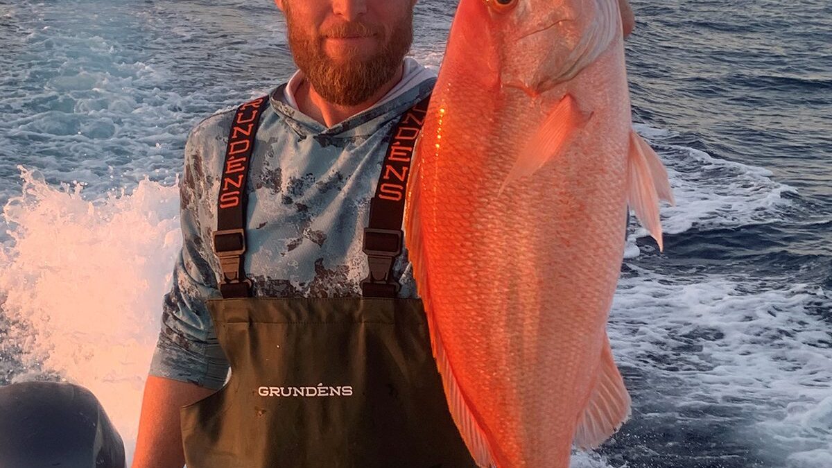 Colby Shaw of Newport poses with his state record vermilion snapper caught April 18 south of Beaufort Inlet. Photo: Division of Marine Fisheries