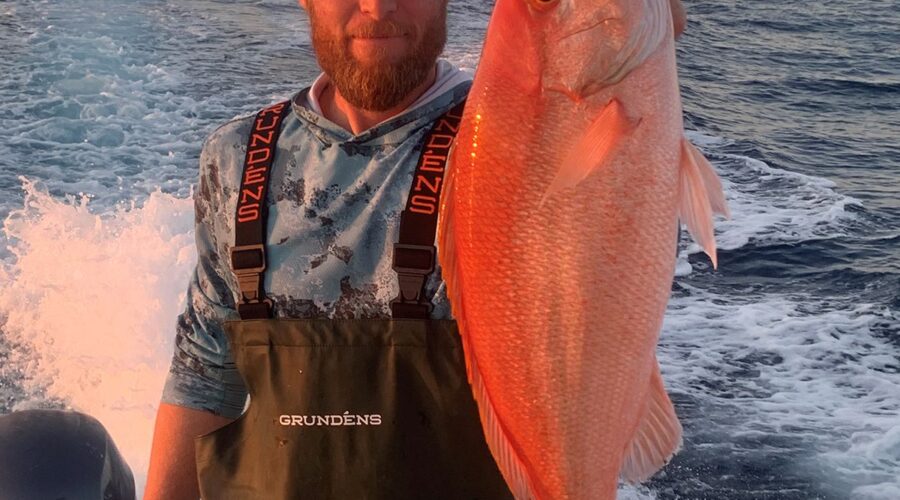 Colby Shaw of Newport poses with his state record vermilion snapper caught April 18 south of Beaufort Inlet. Photo: Division of Marine Fisheries