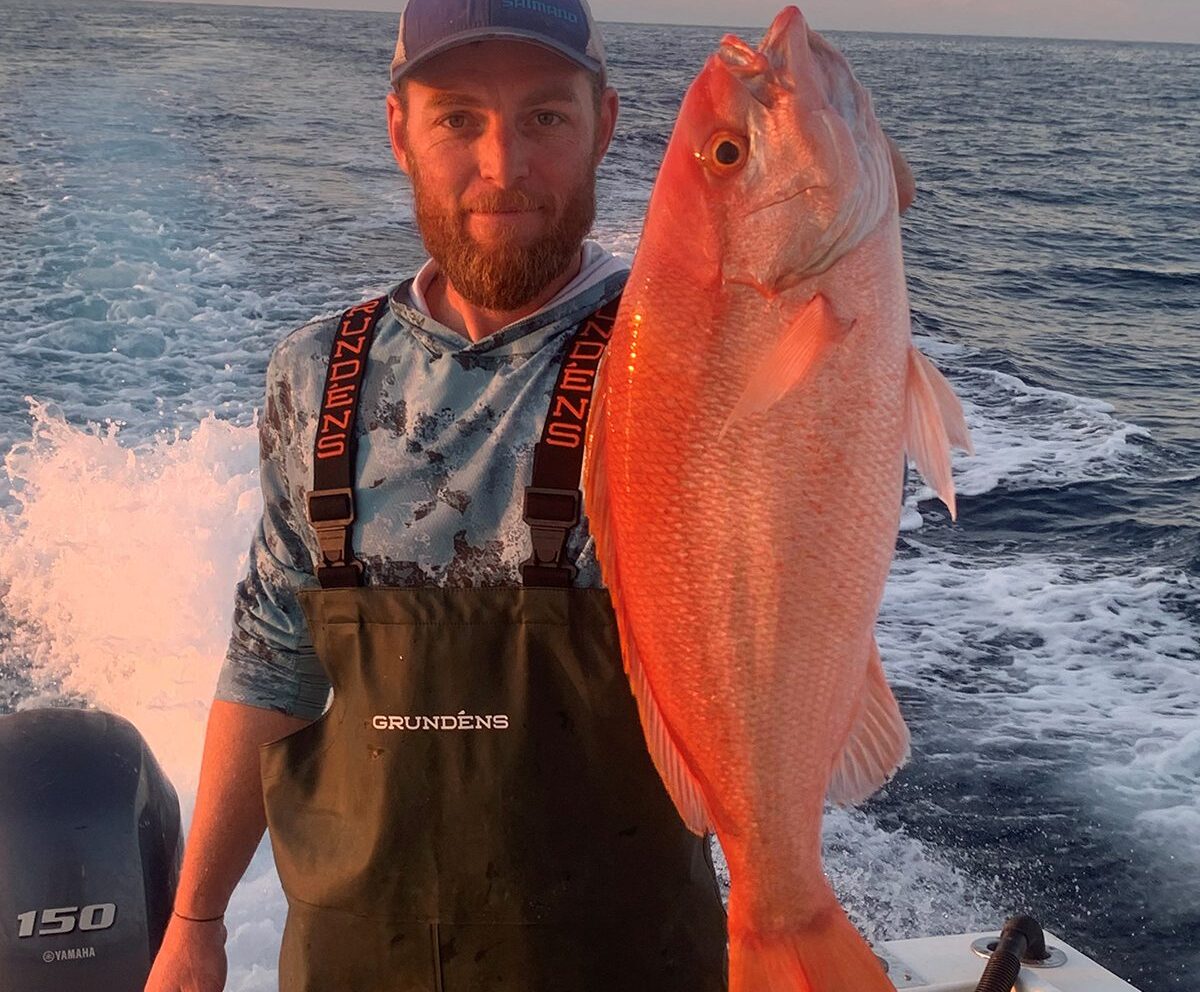 Colby Shaw of Newport poses with his state record vermilion snapper caught April 18 south of Beaufort Inlet. Photo: Division of Marine Fisheries