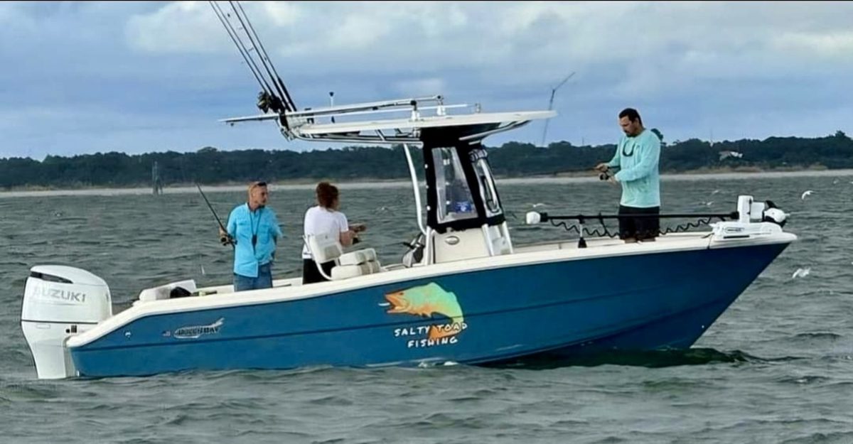 Justin Manners' boat bears his Salty Toad Fishing logo. Photo contributed.