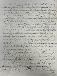 Affidavit of John Stavers, mariner of the Alligator, Wilmington, N.C., 1805. From New Hampshire Fire and Insurance Co. Records, Portsmouth Athenaeum